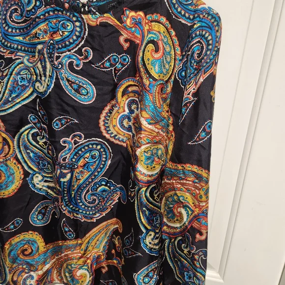 J. Crew Silk Twill Blouse Multicolor Paisley Art Mod Retro Funky Size 6 - Picture 6 of 9